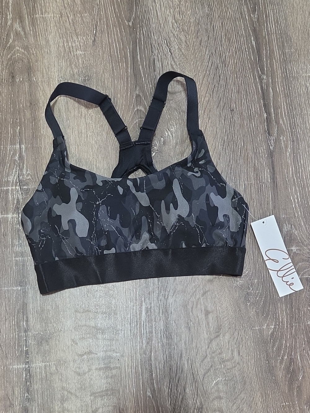 NEW! ELLIE Black Gray Reflective Camo Sports Bra Small